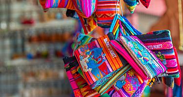 Multicolored wallets in the store, Puerto Montt, Chile