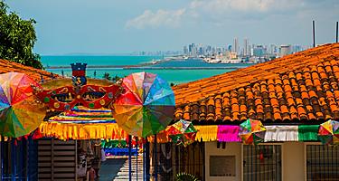  A view of the Handicraft's Market in Olinda's historic center, cityscape of Recife