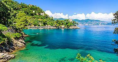 Bay of Paraggi in Santa Margherita Ligure with paradise white beach, close to Portofino.