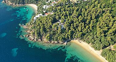 Aerial drone photo of famous seaside area and bay of Kanapitsa