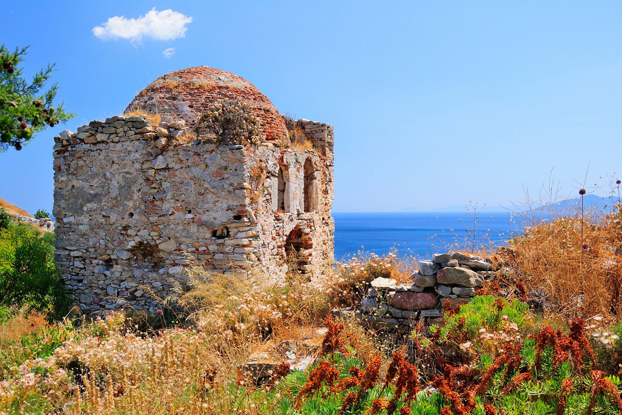 Ruins in Kastro, old metropolis of Skiathos,