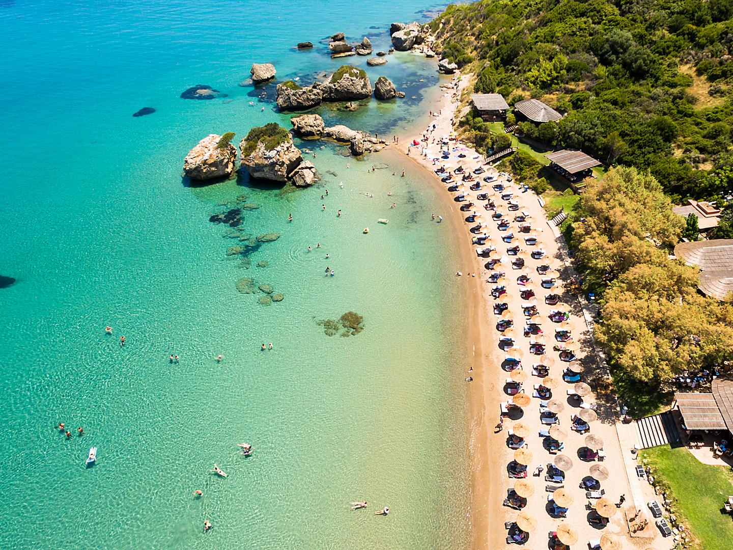 Aerial view of Porto Zorro Azzurro beach in Zakynthos (Zante) island, in Greece
