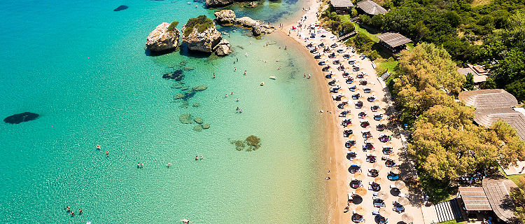 Aerial view of Porto Zorro Azzurro beach in Zakynthos (Zante) island, in Greece