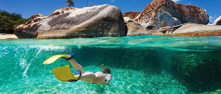 Woman Snorkeling Under Water 