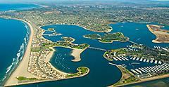  aerial of Mission Bay and Pacific Beach in San Diego. California.